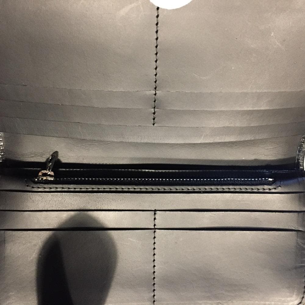 新品！高級‼クールなオールブラック！クロコダイル ワニ本革 バイカーズウォレット