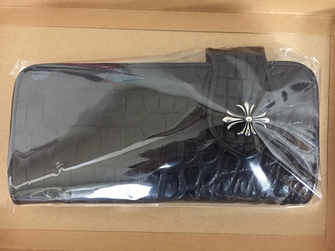 新品！高級‼クールなオールブラック！クロコダイル ワニ本革 バイカーズウォレット