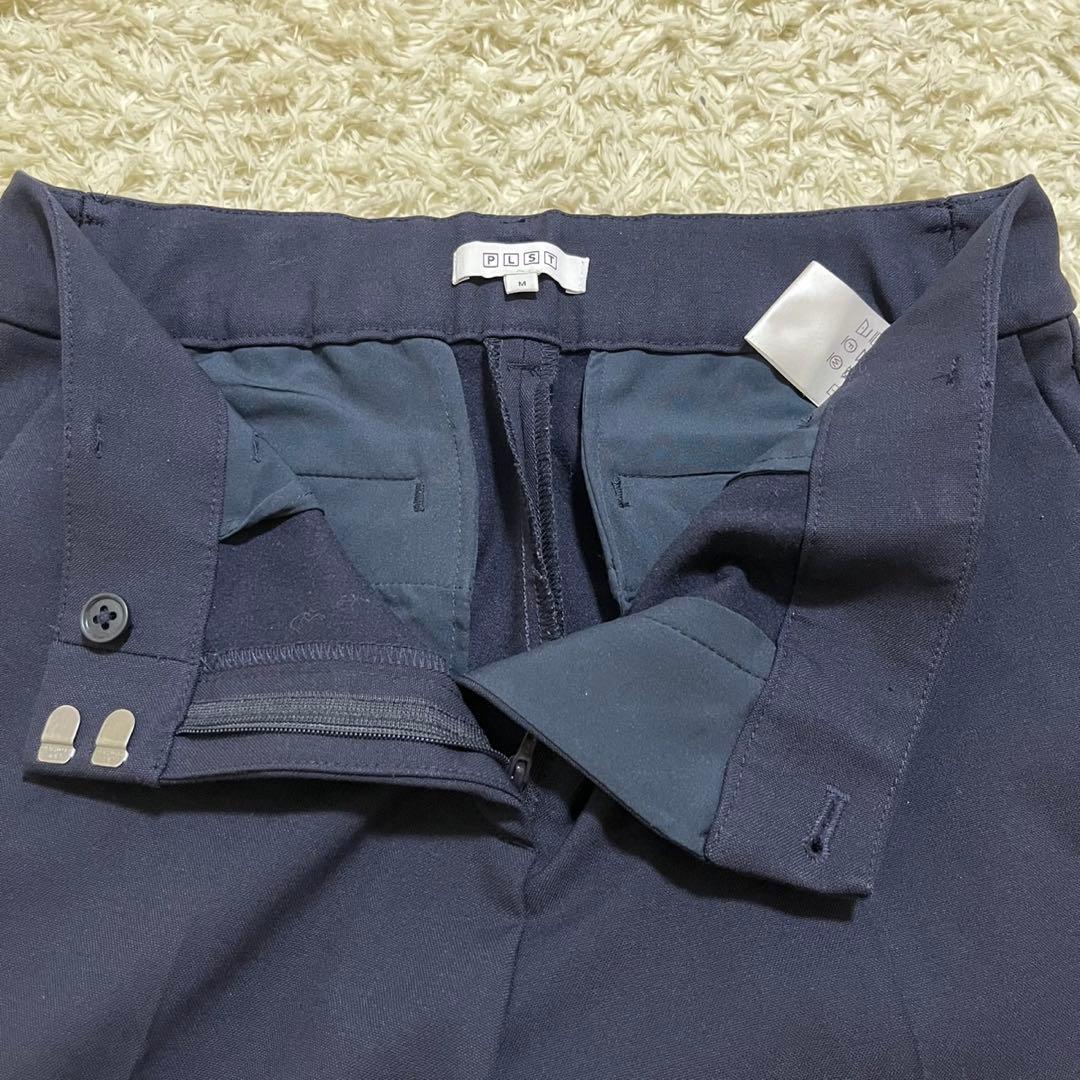 PLST　洗える　パンツスーツ　セットアップ　ノーカラージャケット　紺　M