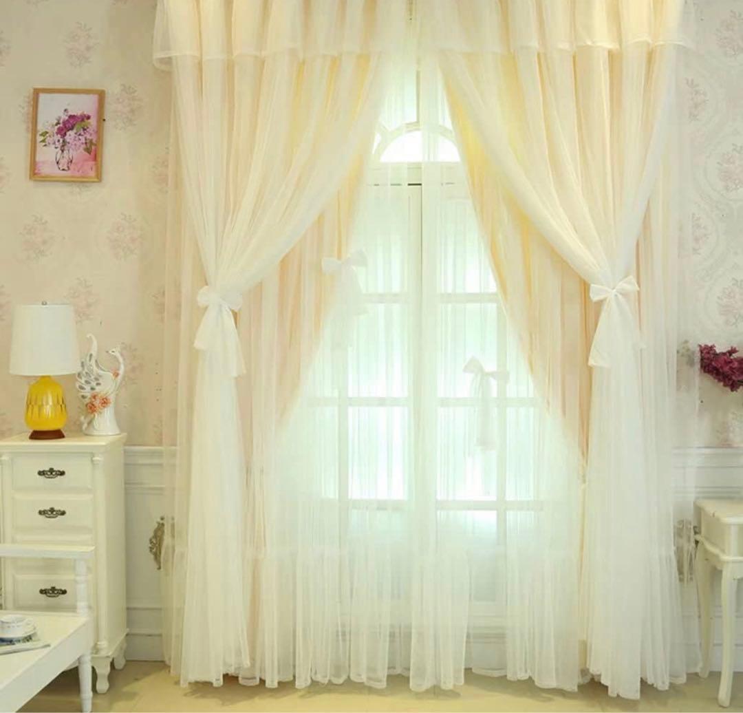 姫系カーテン かわいいカーテン リボン付 2枚組み 新品 未使用 プリンセス