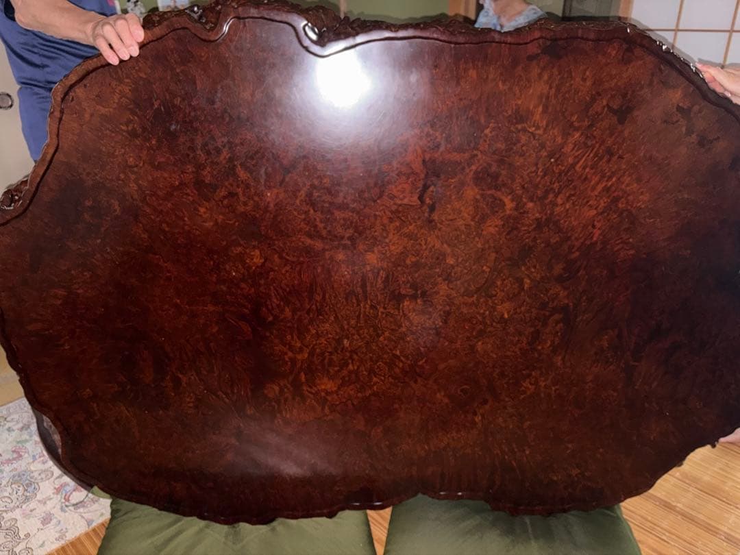 木製 不規則形座卓 大きめオーバルテーブル 極厚天板