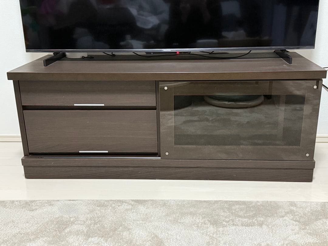 ダークブラウン 木製 テレビ台 ガラス扉付