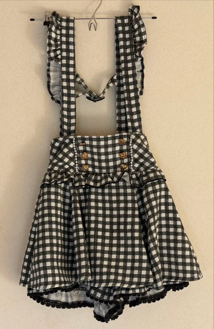LIZLISA リズリサ ギンガムツイードサスペンダー付きスカパン スカート