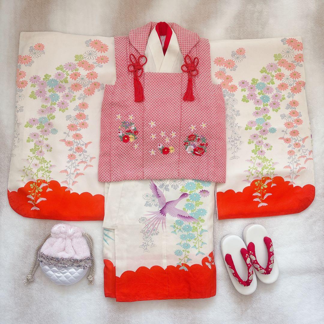 七五三　3歳　アンティーク　着物　被布　セット　草履　長襦袢　女の子　子供着物