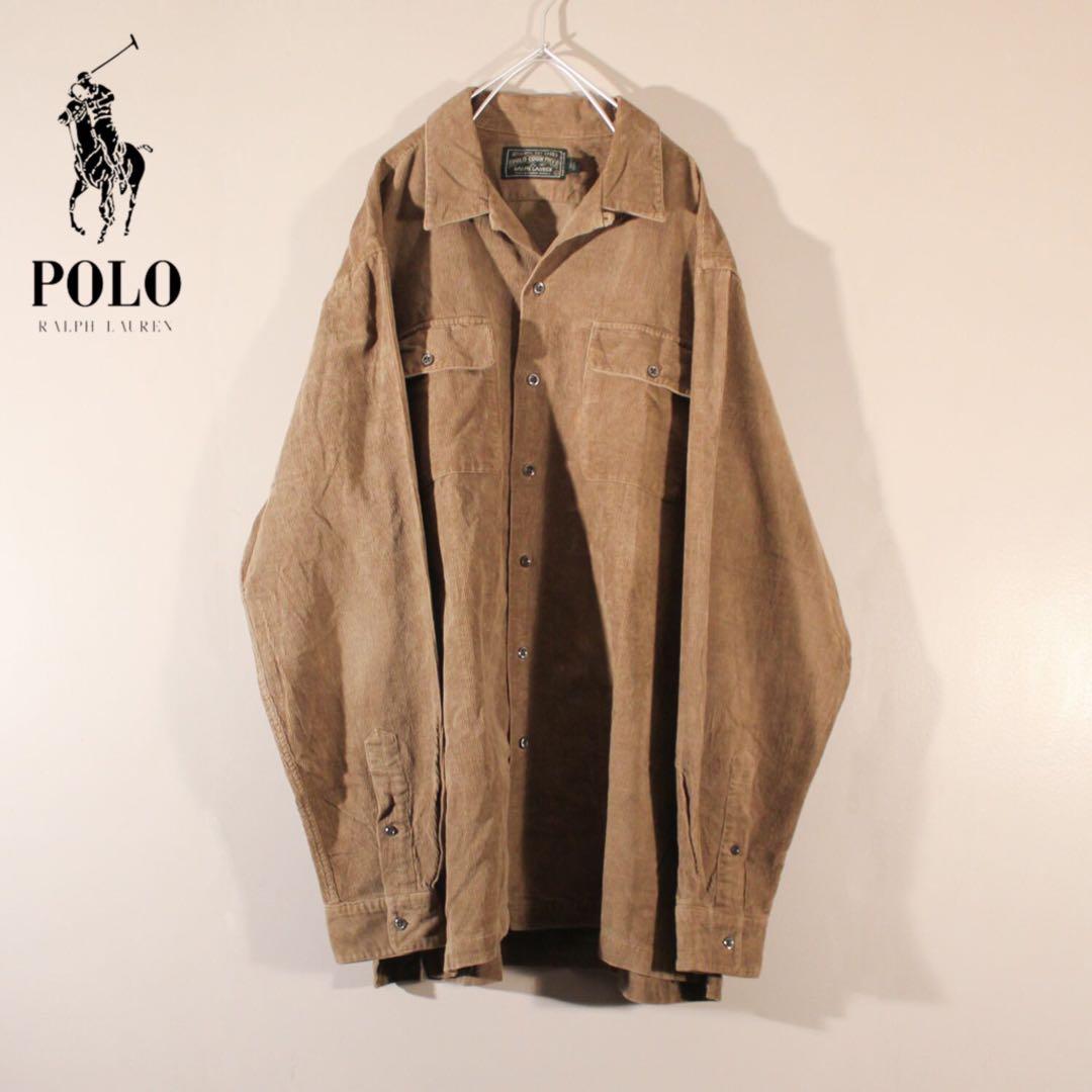 USA古着 ポロカントリーラルフローレン 開襟コーデュロイシャツ長袖 メンズXL