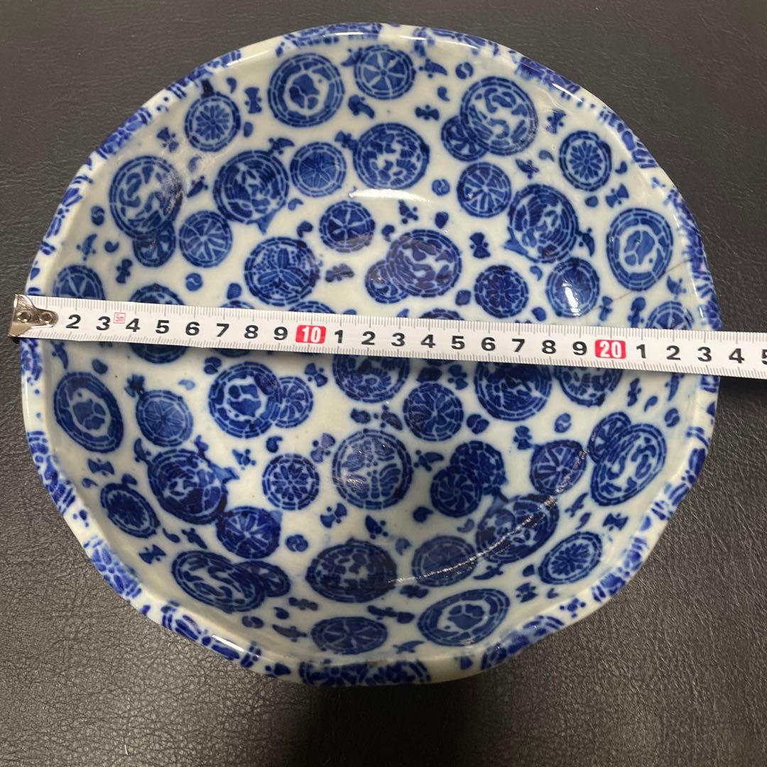 明治時代 古伊万里　印判鉢 染付 丸紋尽し 飾鉢