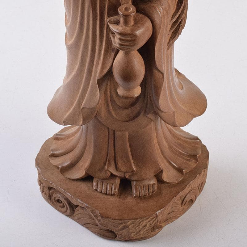 仏教美術　藤田東光拝刀　木彫　観音像　仏像　置物　共箱　M　R9050