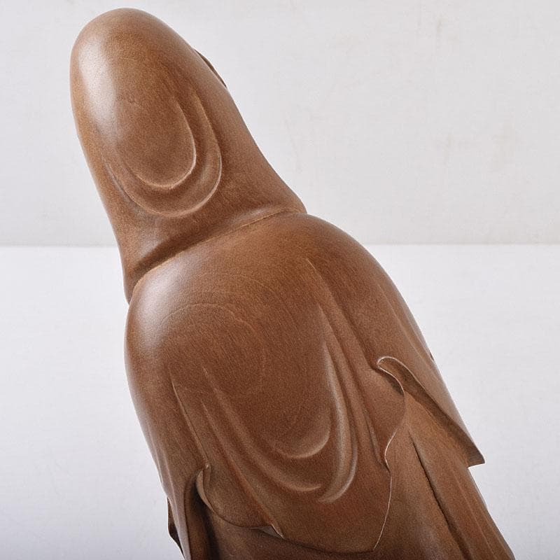 仏教美術　藤田東光拝刀　木彫　観音像　仏像　置物　共箱　M　R9050