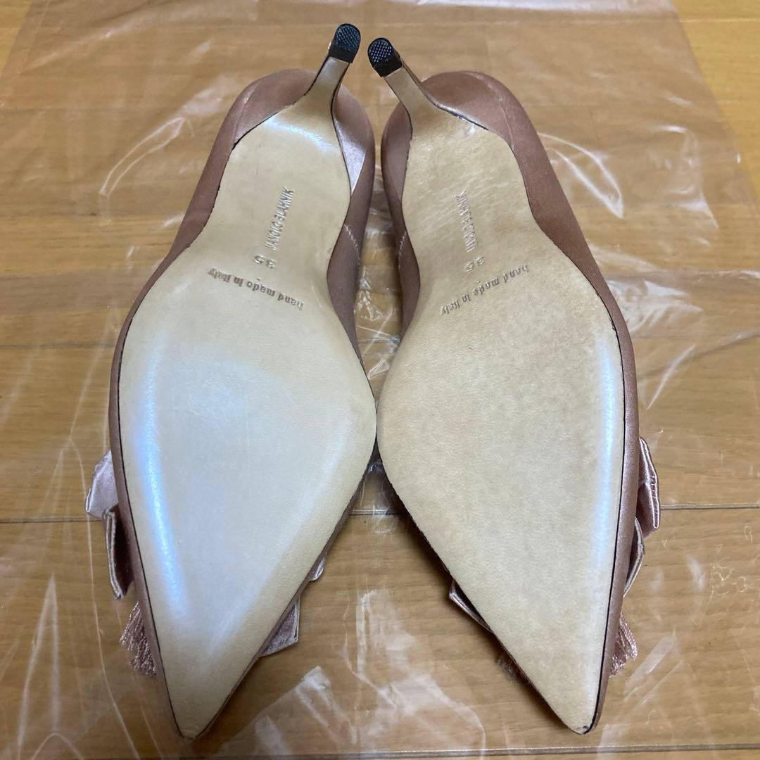 外観未使用級 マノロブラニク リボン フリンジ パンプス ヒール