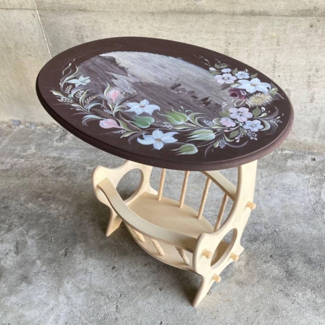 サイドテーブル マガジンラック 飾り台 花台 トールペイント 花柄 木製 レトロ