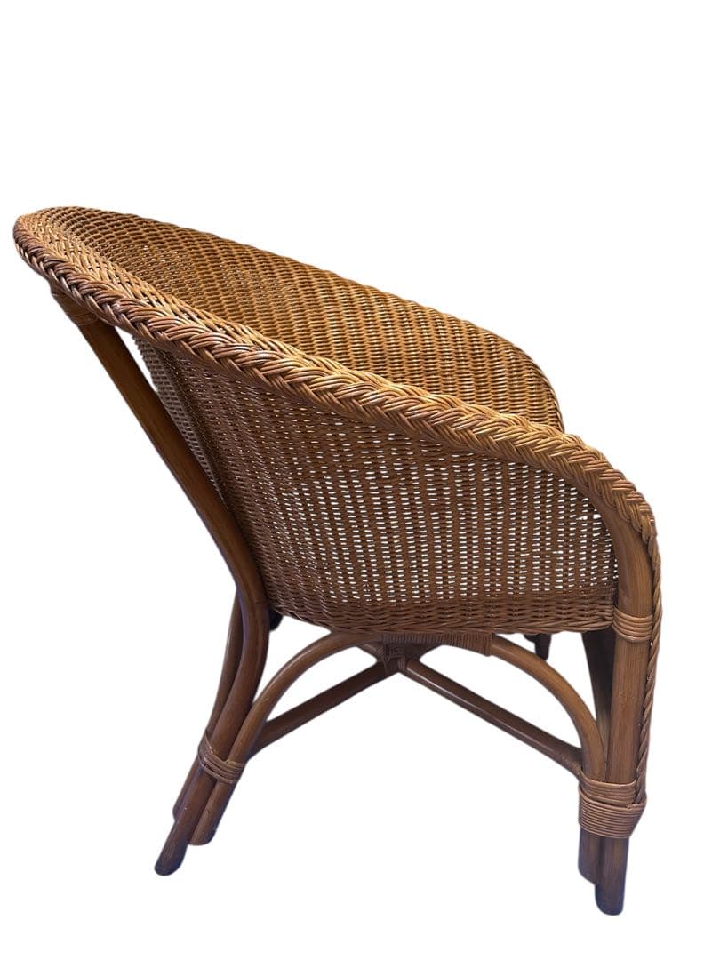 昭和レトロ　カザマ　アーチ型ラタンチェア アームチェア