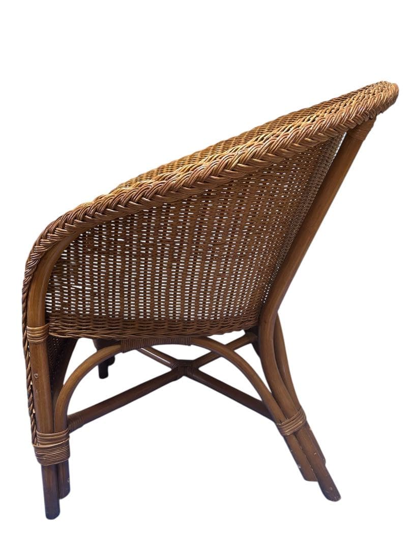 昭和レトロ　カザマ　アーチ型ラタンチェア アームチェア