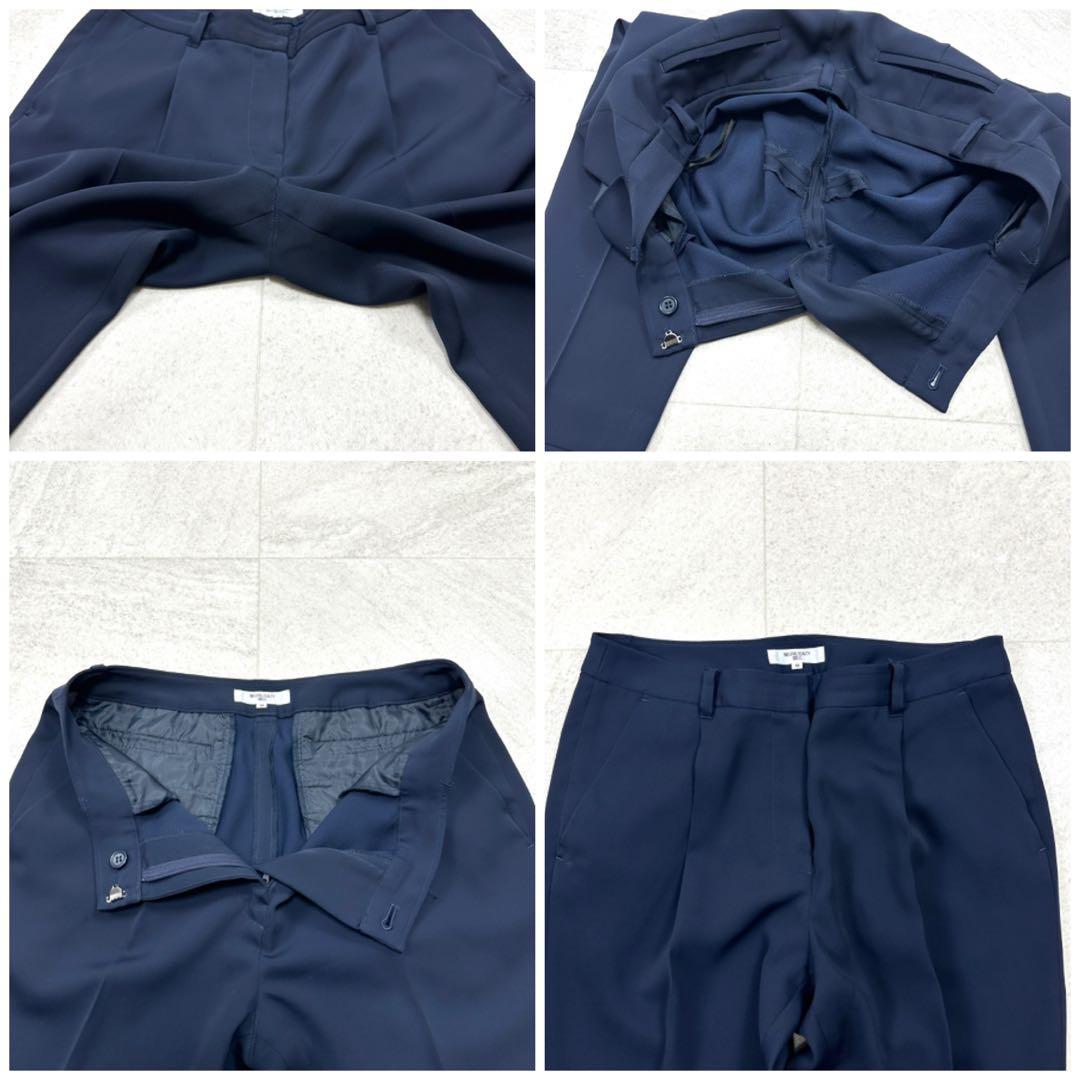 【ナチュラルビューティー】セットアップ ノーカラー パンツ スーツ 38 紺