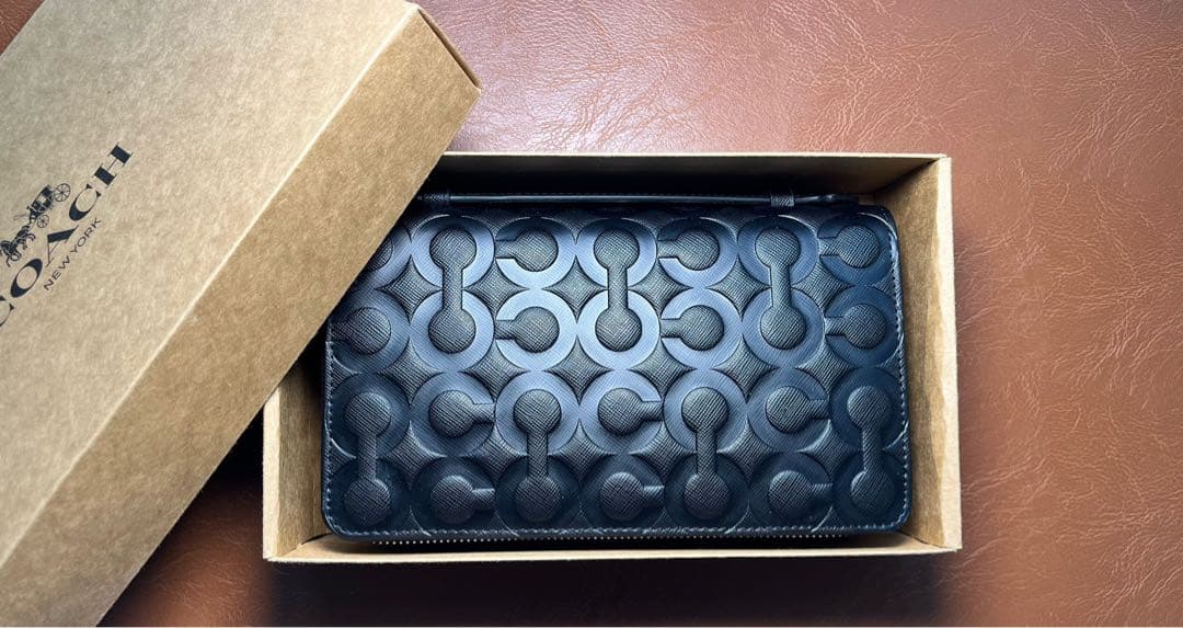 COACH 長財布 ラウンドファスナー 2ZIP 大容量 ネイビー