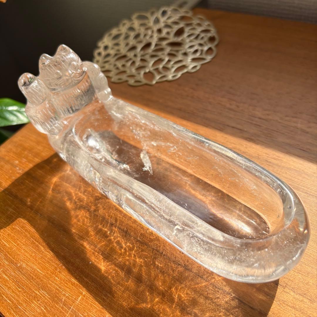 天然石 ブラジル産水晶 招き猫の小物入れ