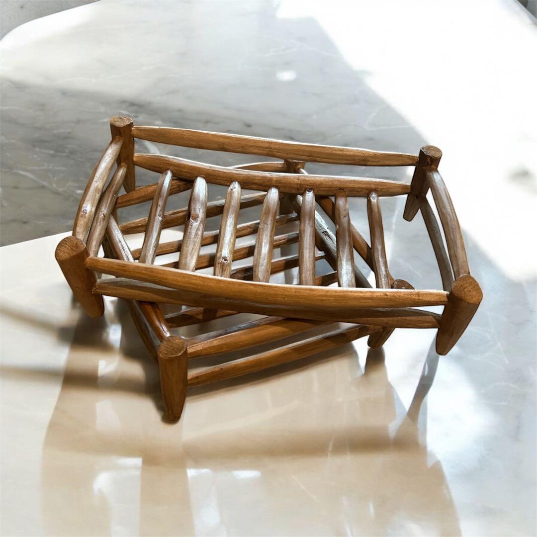 【一点もの】パリ　蚤の市　カゴ　ウッド　インテリア　大小セット売り　天然素材