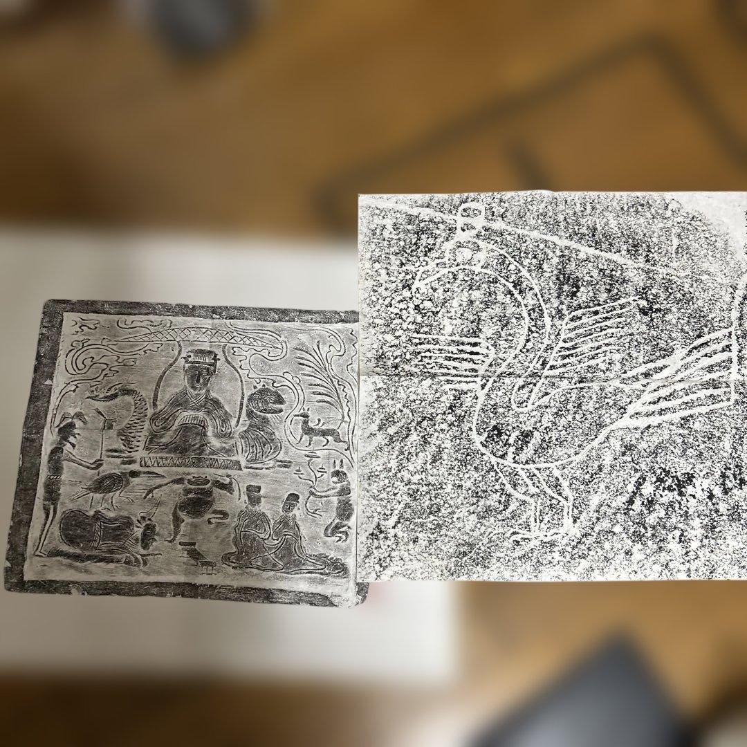 コレクター保管品　四川漢代画像磚拓本　翠県石巖寺拓本　2点セット