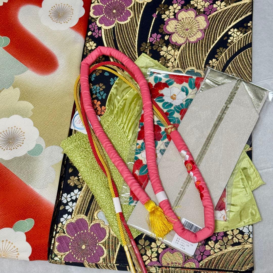 美品　振袖フルセット　トールサイズ　160〜170cm　梅・桜・毱・古典柄　裄長