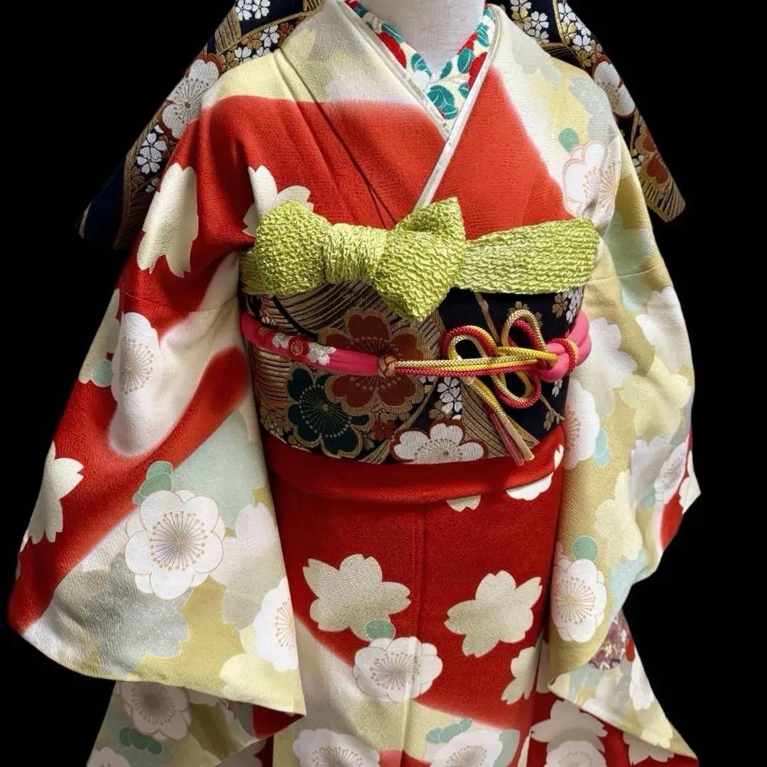 美品　振袖フルセット　トールサイズ　160〜170cm　梅・桜・毱・古典柄　裄長
