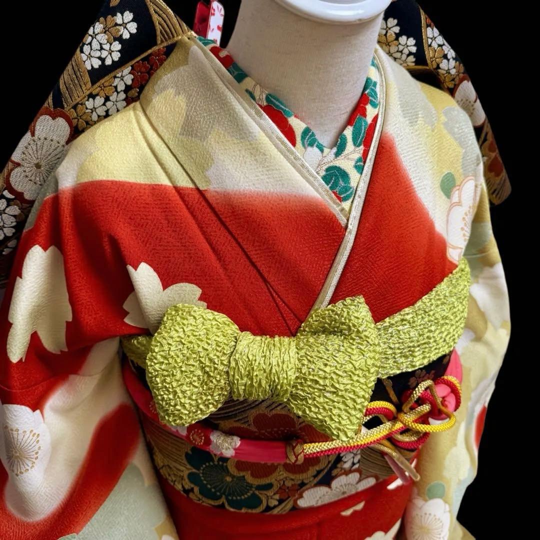 美品　振袖フルセット　トールサイズ　160〜170cm　梅・桜・毱・古典柄　裄長