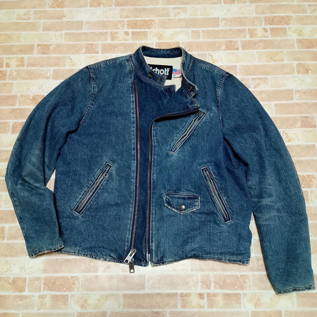 SCHOTT ショット　デニム　ライダースジャケット 古着 ダメージ加工
