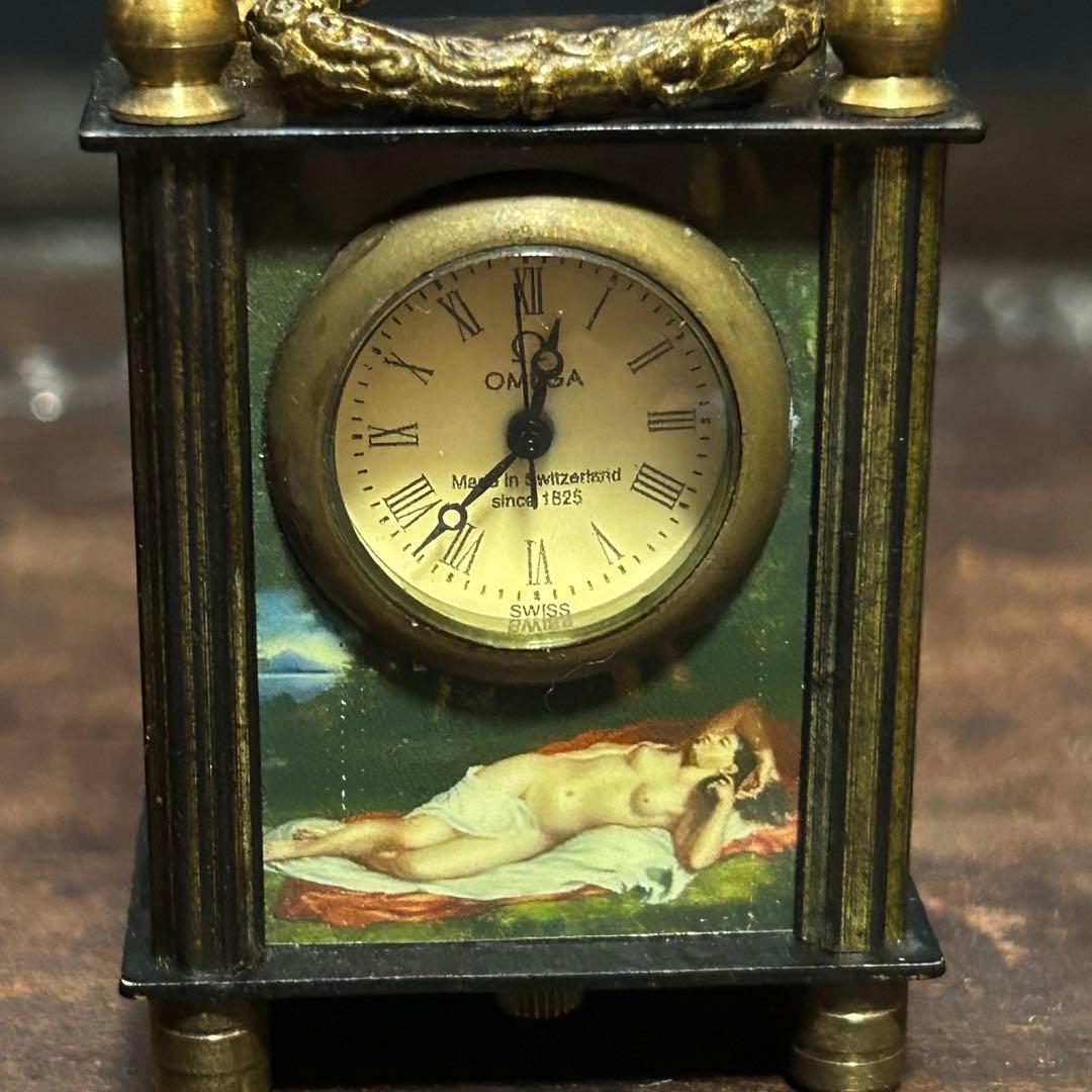 アンティーク　オメガ手巻式　ミニチュア置時計　稼働確認済み