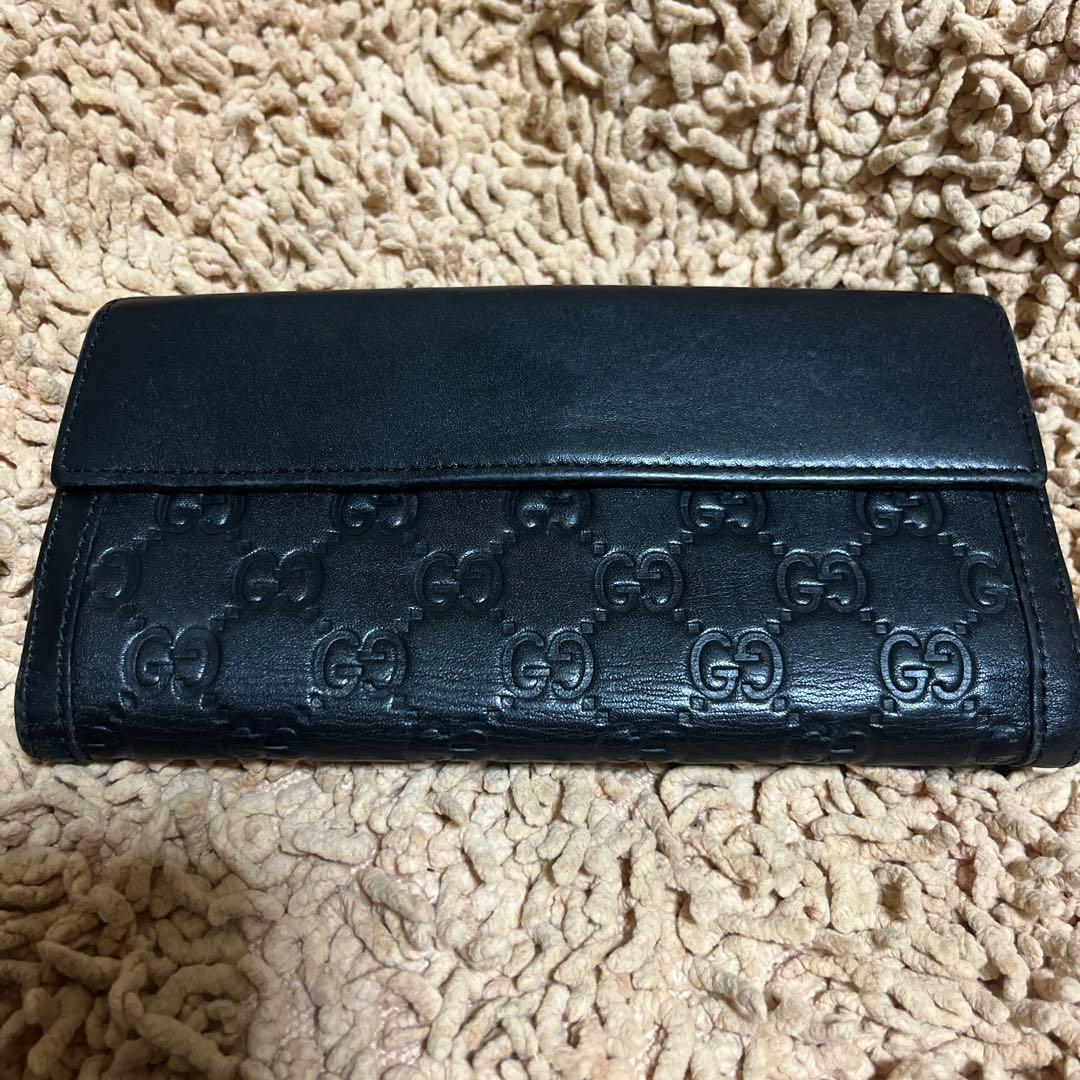 GUCCI グッチ 長財布 シマレザー ブラック　本革