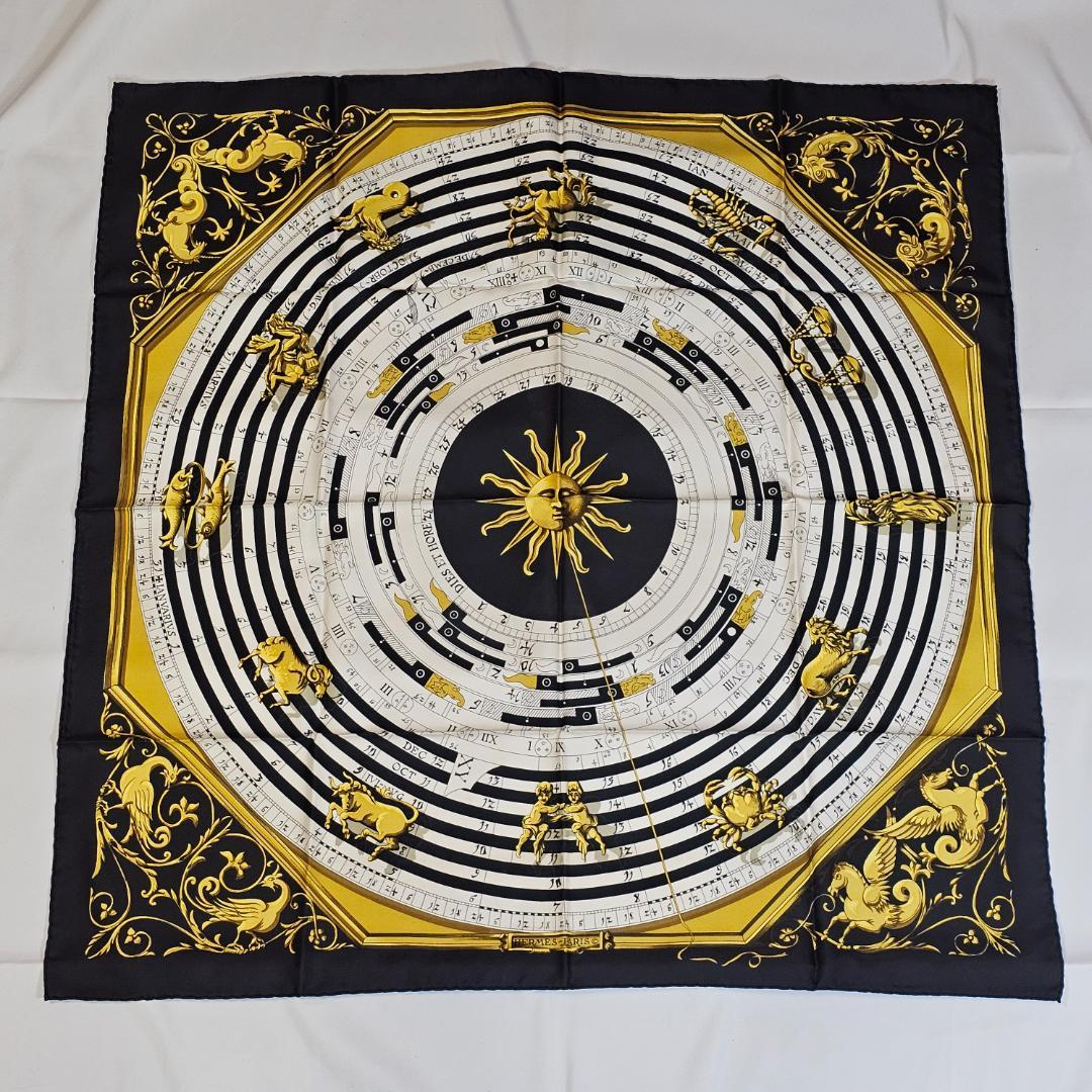 エルメス カレ90 Astrologie 占星術 シルク スカーフ 黒金
