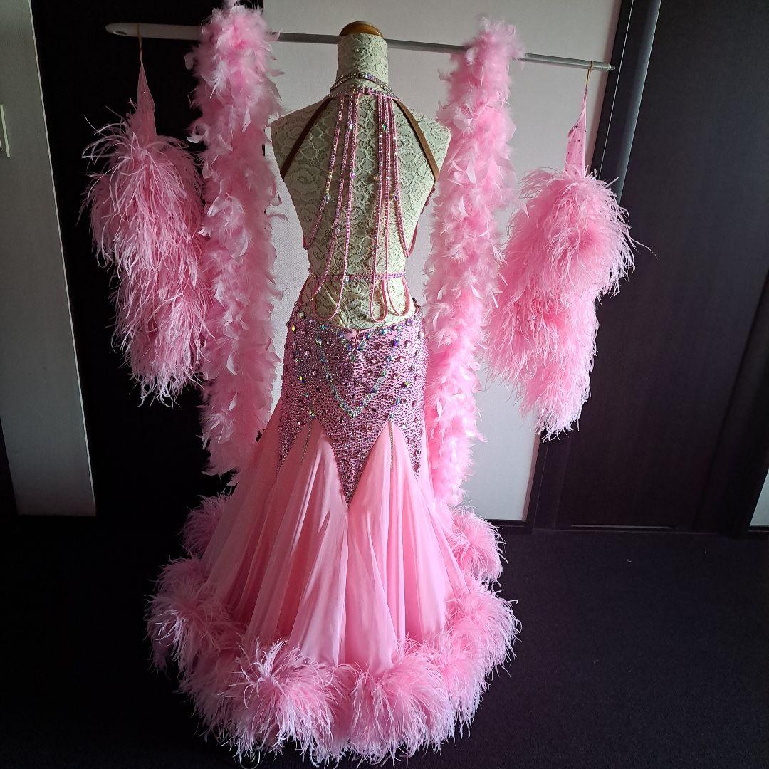 ピンクダンスドレス　社交ダンス　衣装