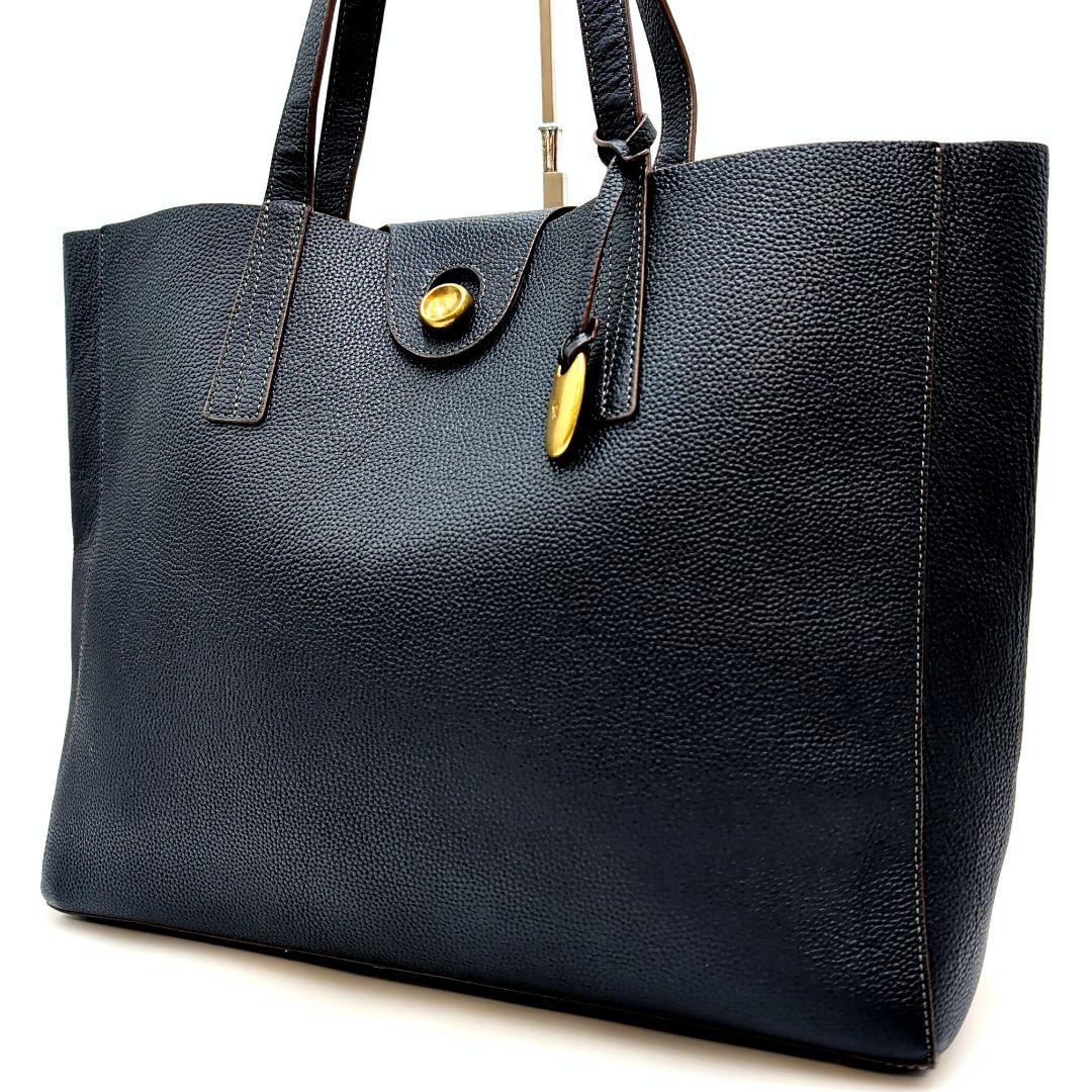 トフアンドロードストーン ブラスボタン トートバッグ ネイビー レザー 極美品