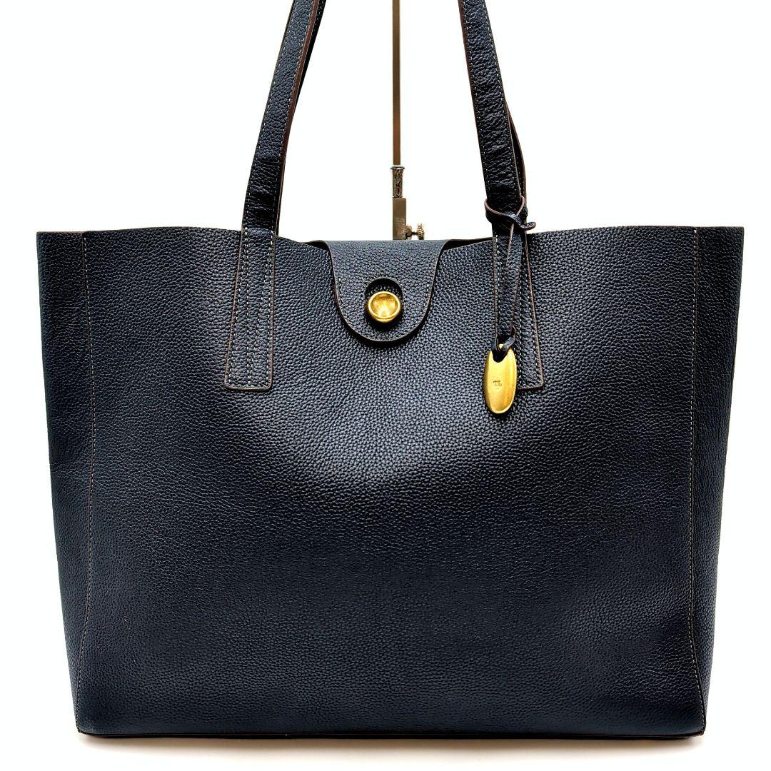 トフアンドロードストーン ブラスボタン トートバッグ ネイビー レザー 極美品