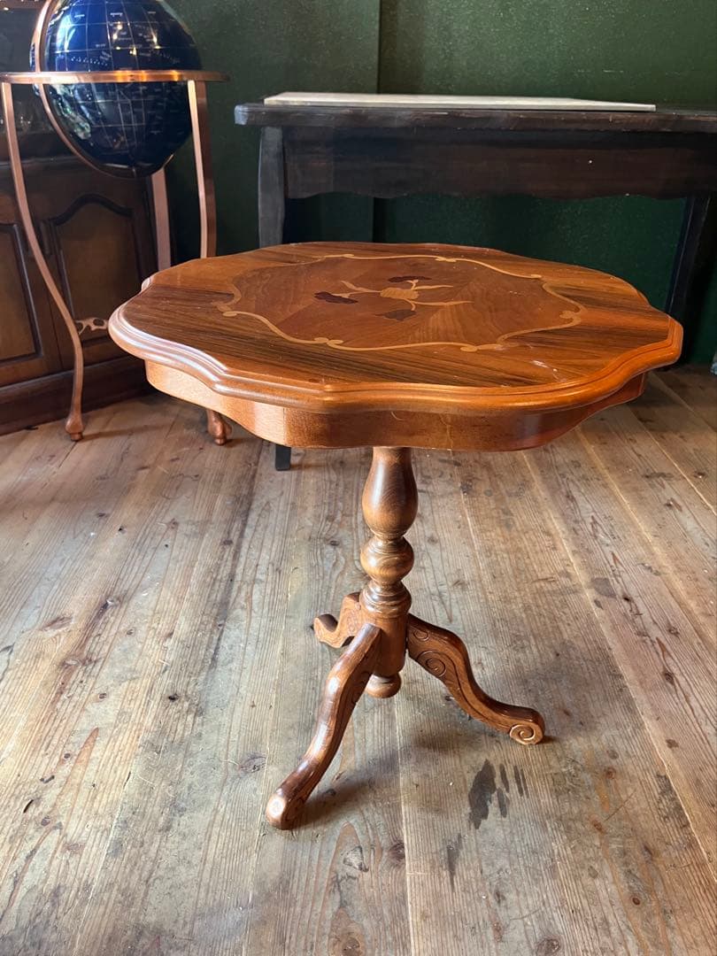 サイドテーブル コーヒーテーブル 猫脚 象嵌 アンティーク 花台 コンソール