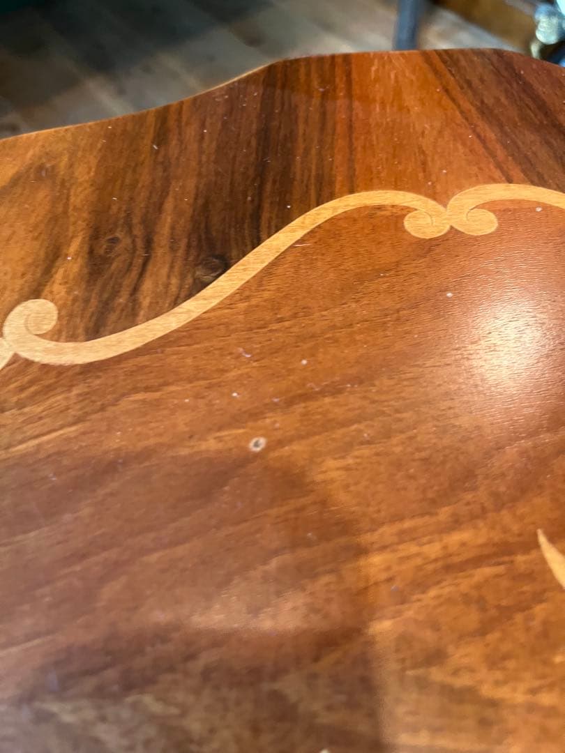 サイドテーブル コーヒーテーブル 猫脚 象嵌 アンティーク 花台 コンソール