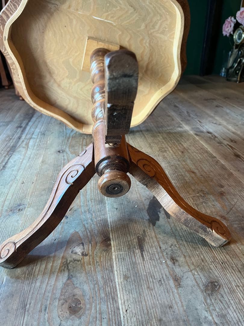 サイドテーブル コーヒーテーブル 猫脚 象嵌 アンティーク 花台 コンソール