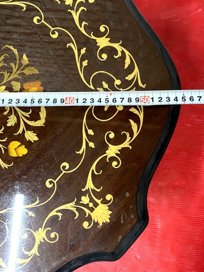 イタリア サイドテーブル⑤ 猫脚 象嵌 彫刻 アンティーク調 花台 コンソール