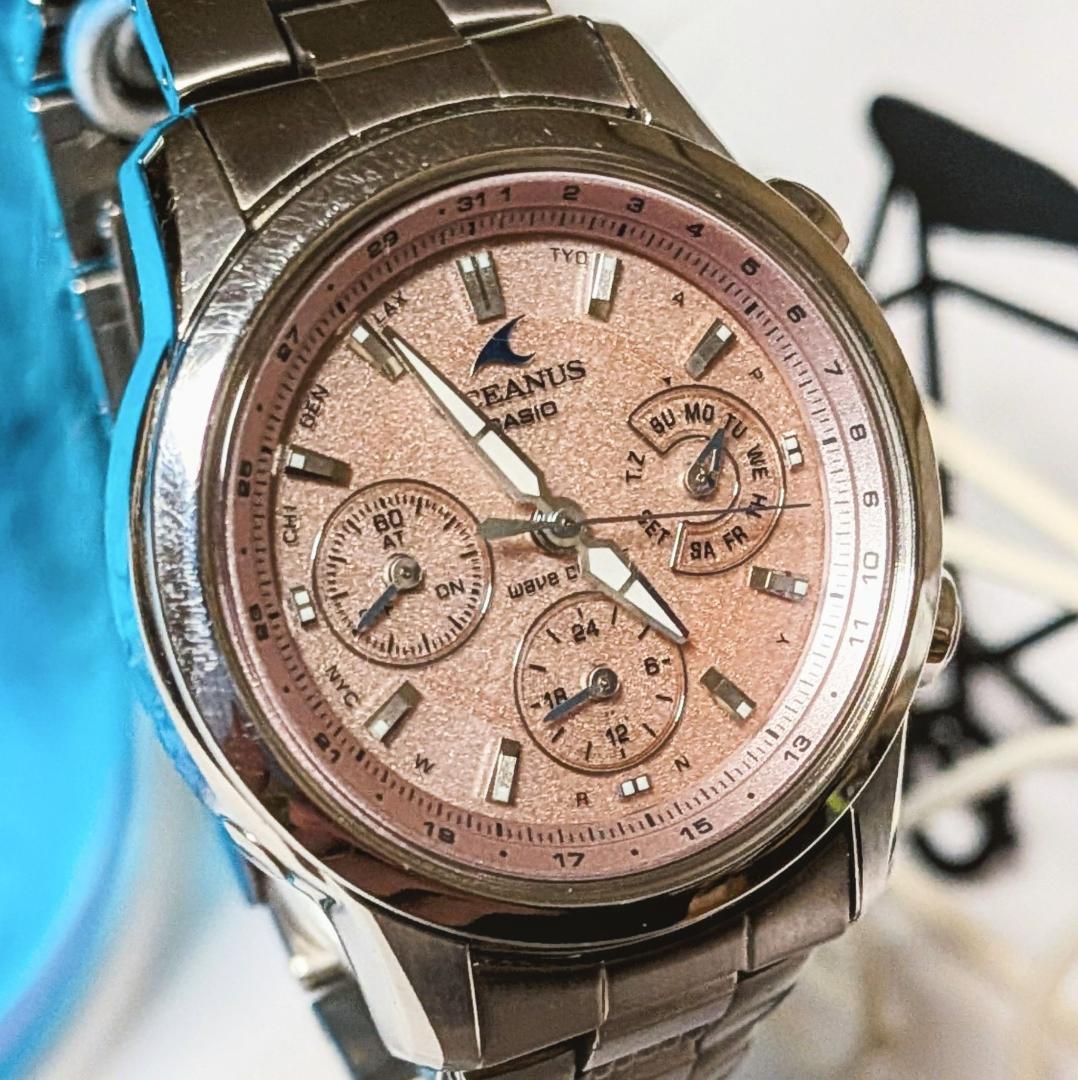 良品 CASIOカシオ レディース腕時計オシアナス電波ソーラー ピンク キュート