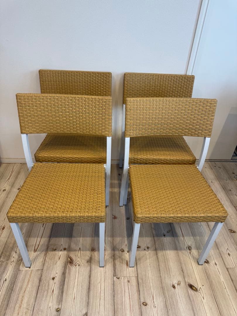 ラタン調スタッキングチェア 4脚セット テラス ガーデンチェア①