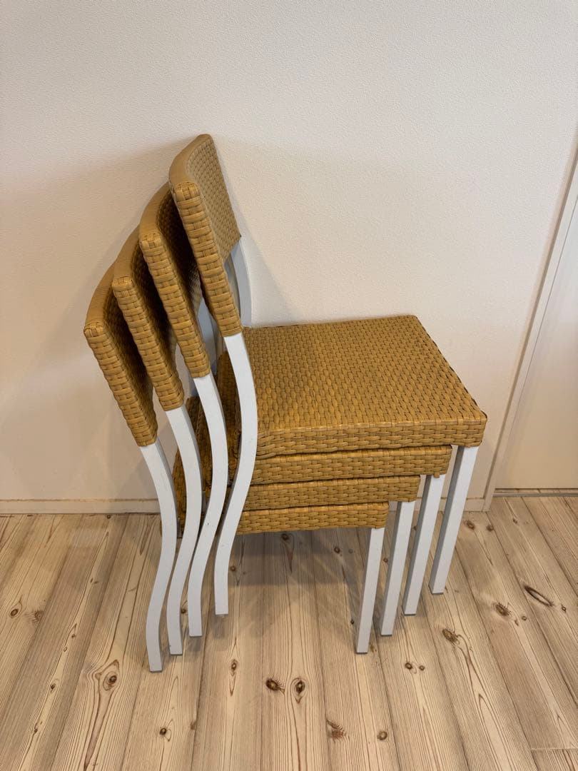 ラタン調スタッキングチェア 4脚セット テラス ガーデンチェア①