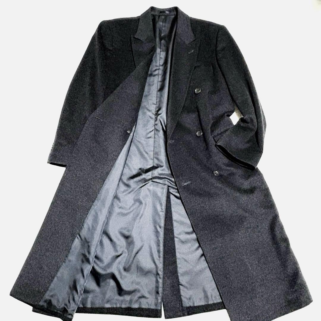 ゆ*い様 美品✨ピュアカシミヤ　ロングチェスターコートチャコールグレー　ダブル
