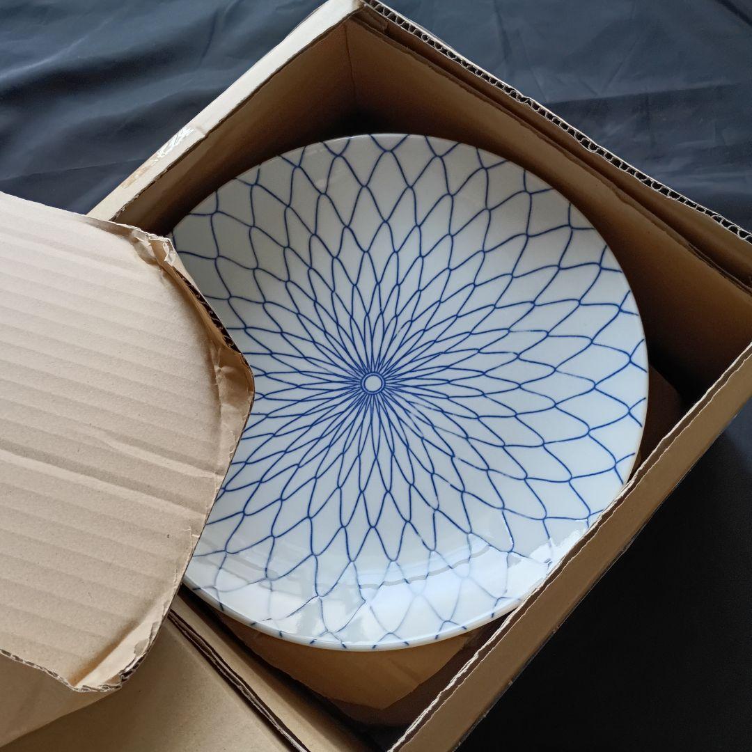 青い幾何学模様の平皿 2枚セット 手描網9号皿 [ 27×4㎝ ] 有田焼大皿