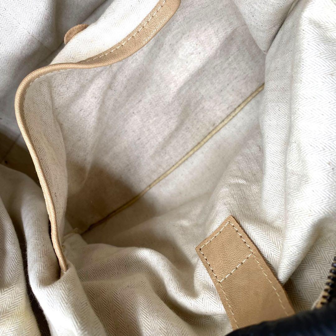 【良品】ゲンテン ボストンバッグ 2way キャンバス ヌメ革 ベージュ