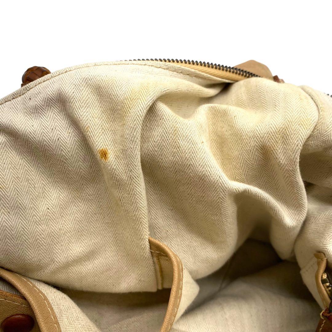 【良品】ゲンテン ボストンバッグ 2way キャンバス ヌメ革 ベージュ