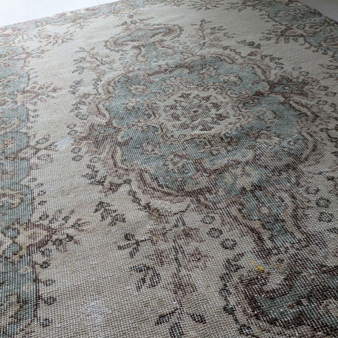 108×203 グリーン王道メダリオン　トルコヴィンテージラグ