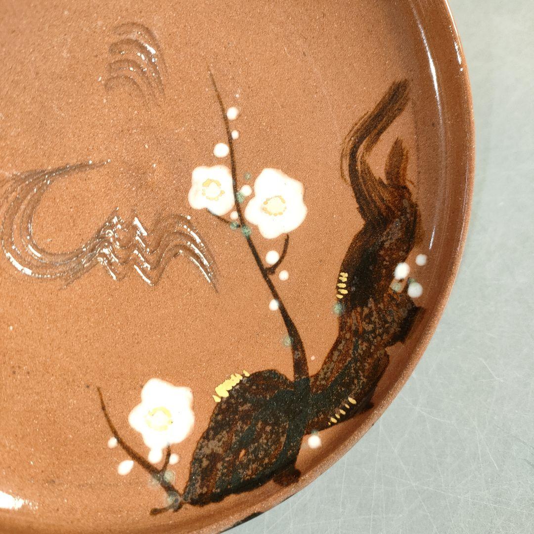 A1380-1/赤土花草文絵替り菓子皿6客/共箱/飾皿/銘々皿/膾皿/懐石道具/