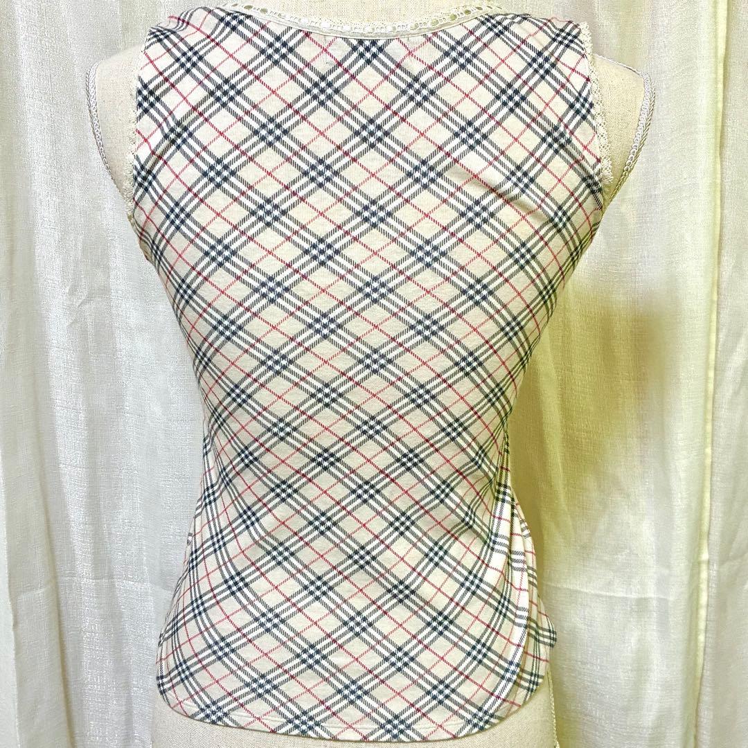 バーバリーブルーレーベル ノバチェックノースリーブ ホースロゴ刺繍 フリルレース