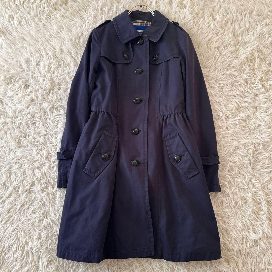バーバリーブルーレーベル✨トレンチコート ノバチェック ベルト フレア 紺 38
