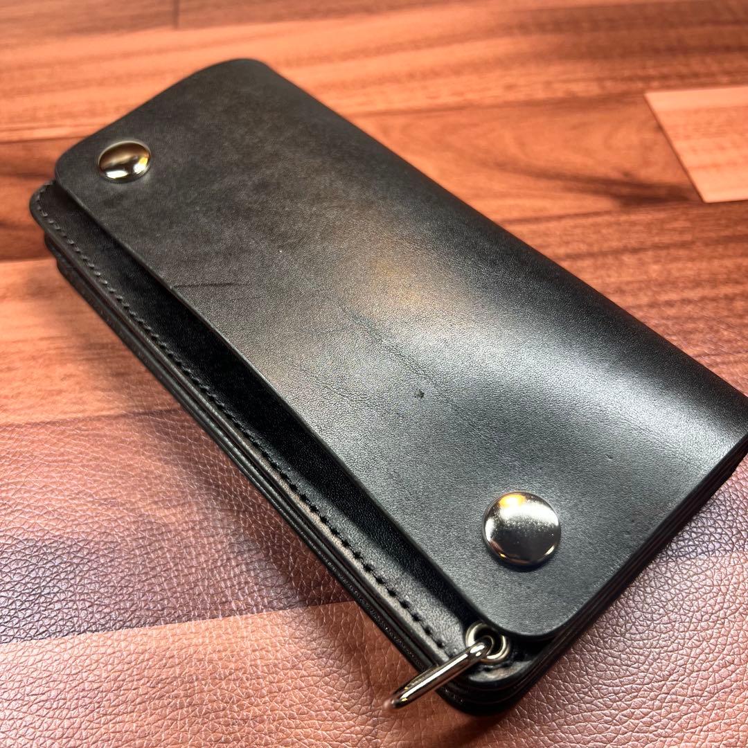 【トラッカーウォレット ロング 3層】 ブラック 北米ステア シルバー