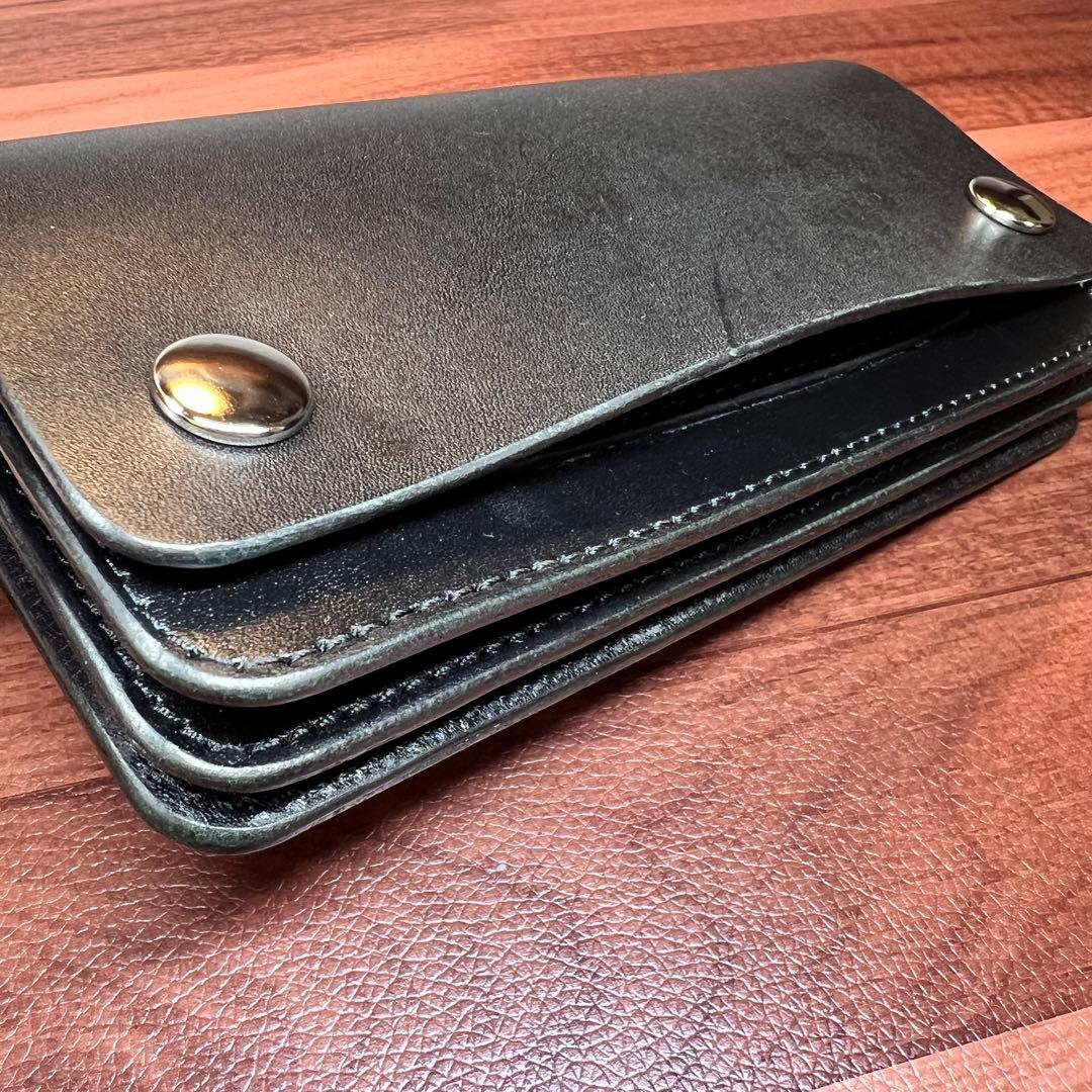 【トラッカーウォレット ロング 3層】 ブラック 北米ステア シルバー