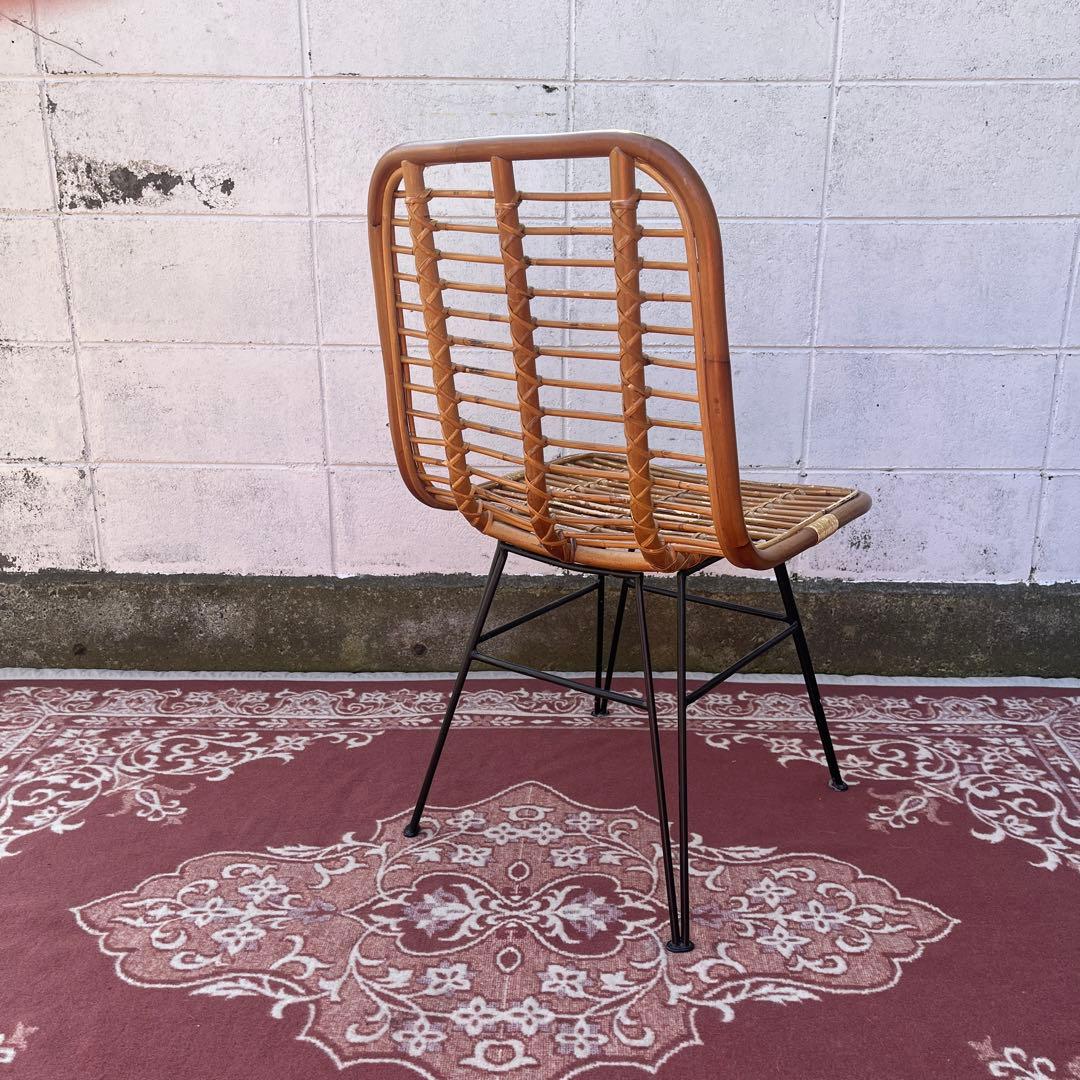 古家具◾️籐ラタン座面×鉄脚アイアンレッグ チェア 椅子 イス A