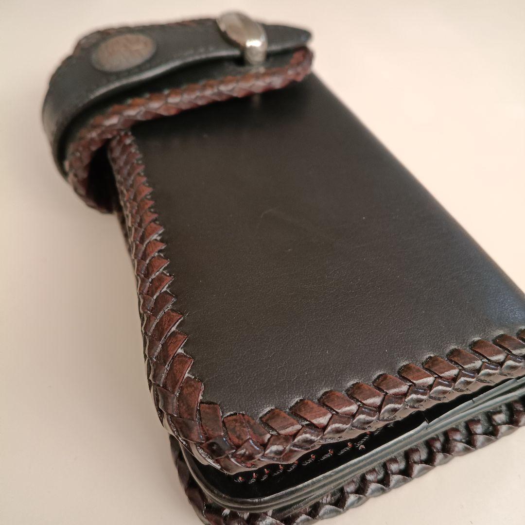 レザー バイカーズウォレット 編み込み 長財布